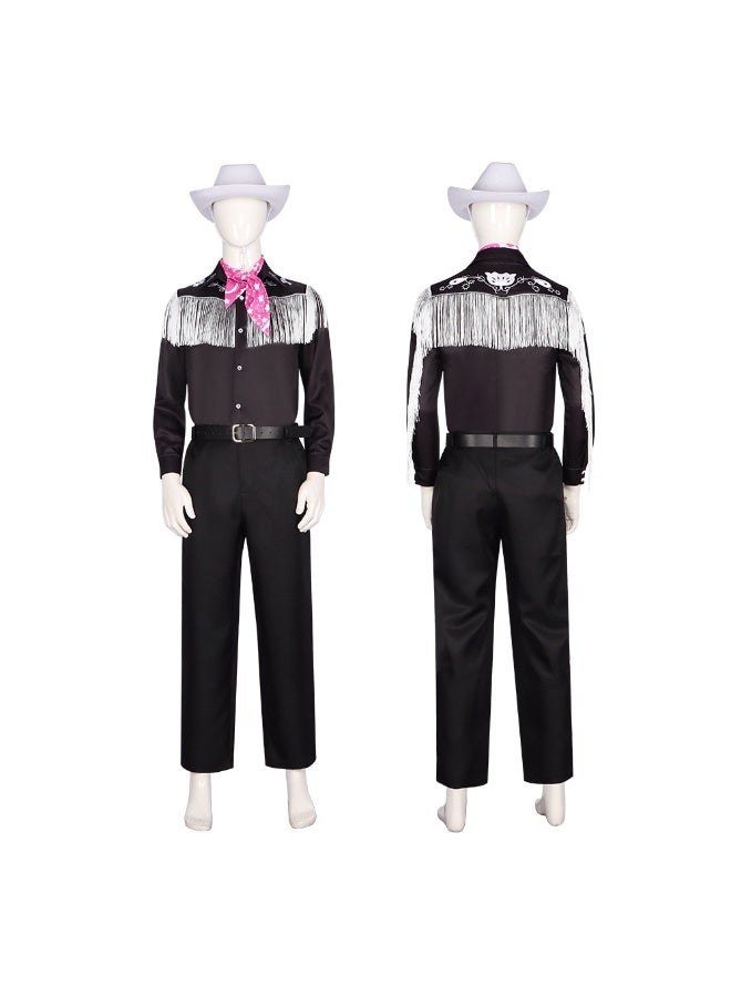 NIBEMINENT Denim Costume with Scarf Western Long Sleeve Tassel Shirt Halloween Cosplay - Image 1