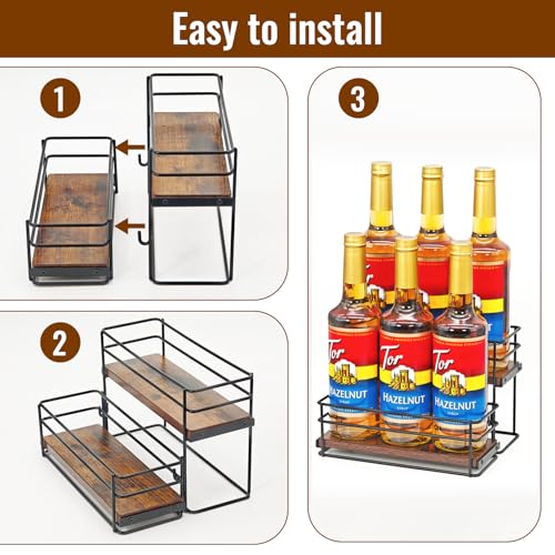 AUATRONNE 6 Bottle Capacity Coffee Syrup Rack Organizer, 2 Tier Coffee Syrup Stand Shelf, Storage Shelves for Coffee Bar, Small Wine Rack for Bar Family Storage for Syrup Wine Dressing - Image 2