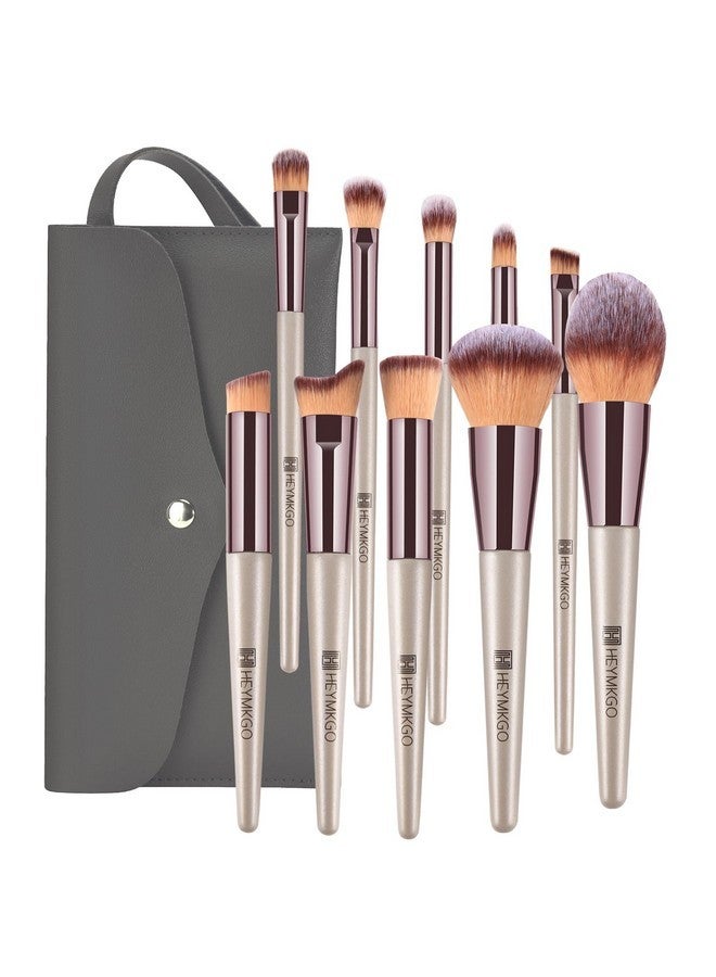 HEYMKGO Brushes Set, Heymkgo Portable Makeup Brush Set Professional Champagne Gold Premium Synthetic Foundation Brush Powder Concealers Eye Shadows Blush With Cosmetic Bag 10Pcs Common Types - Image 1