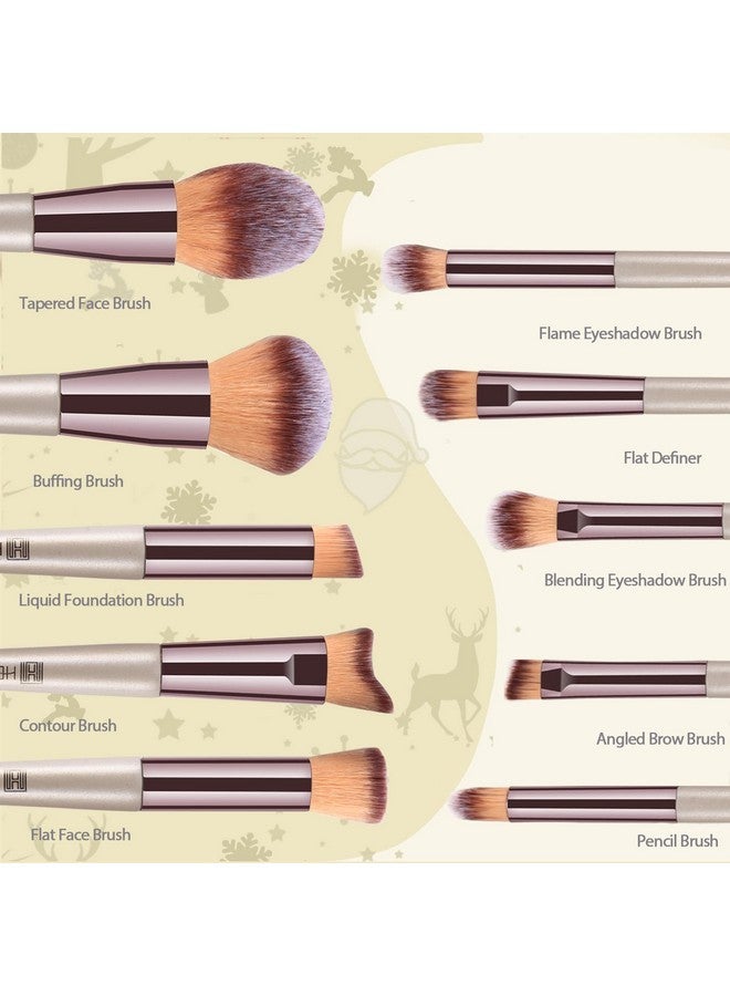 HEYMKGO Brushes Set, Heymkgo Portable Makeup Brush Set Professional Champagne Gold Premium Synthetic Foundation Brush Powder Concealers Eye Shadows Blush With Cosmetic Bag 10Pcs Common Types - Image 3