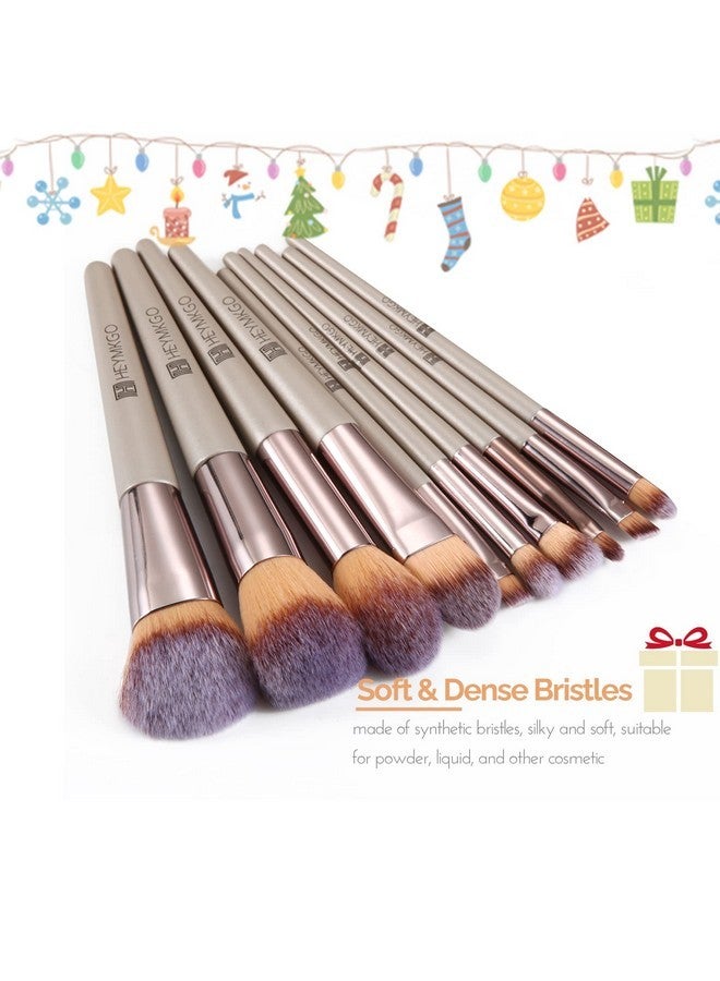 HEYMKGO Brushes Set, Heymkgo Portable Makeup Brush Set Professional Champagne Gold Premium Synthetic Foundation Brush Powder Concealers Eye Shadows Blush With Cosmetic Bag 10Pcs Common Types - Image 5