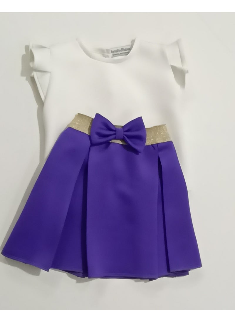 Moms And Babies Children's Blouse Skirt Set Children's Double Skirt Set Orange - Purple - White Diving Fabric 0 - 5 Years  - Image 2