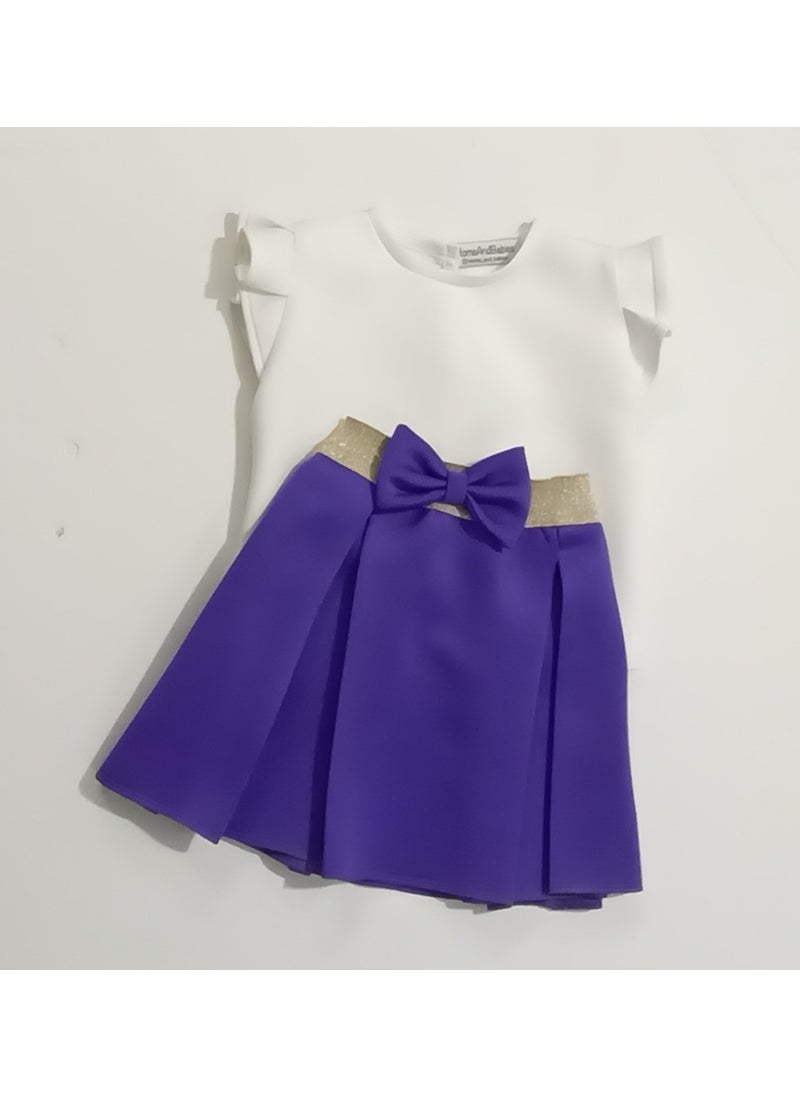 Moms And Babies Children's Blouse Skirt Set Children's Double Skirt Set Orange - Purple - White Diving Fabric 0 - 5 Years  - Image 1