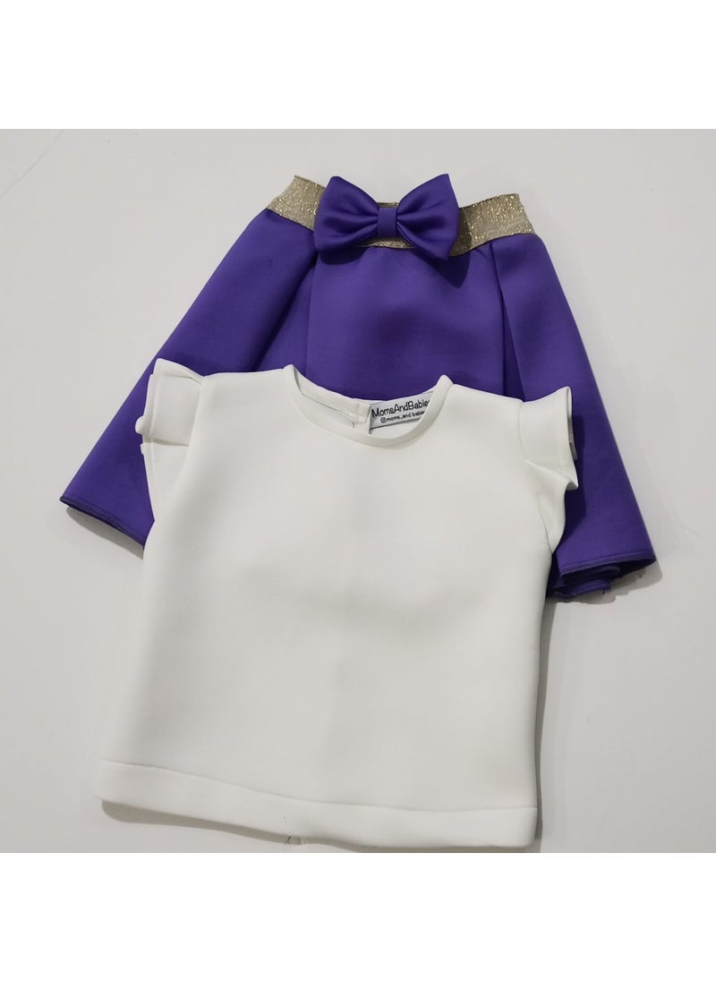 Moms And Babies Children's Blouse Skirt Set Children's Double Skirt Set Orange - Purple - White Diving Fabric 0 - 5 Years  - Image 3
