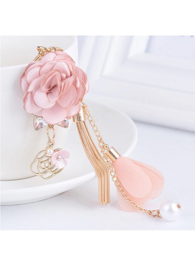 ZOONAI Flower Tassel Keychain Pearl Car Keyring Holder Purse Handbag Pendant (Purple) - Image 5