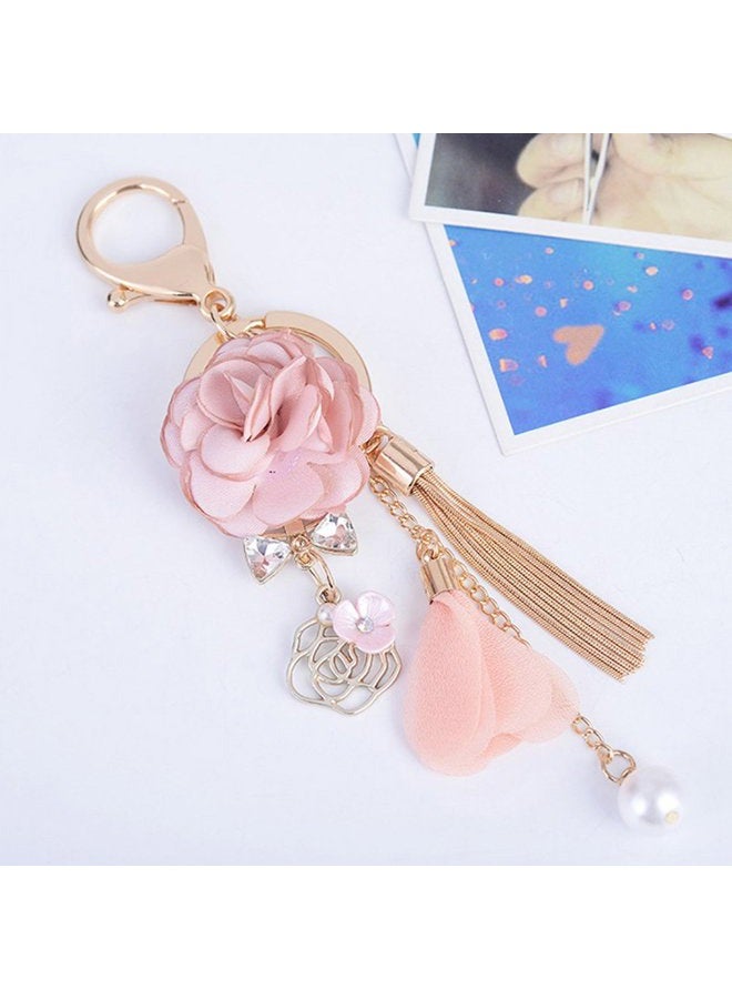 ZOONAI Flower Tassel Keychain Pearl Car Keyring Holder Purse Handbag Pendant (Purple) - Image 4
