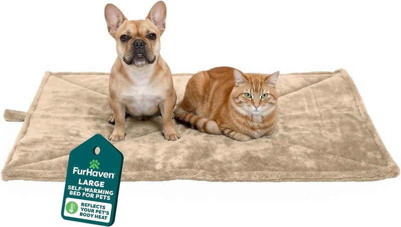 Furhaven Pet Dog Bed Heating Pad | ThermaNAP Quilted Faux Fur Insulated Thermal Self-Warming Pet Bed Pad for Dogs & Cats, Cream, Large - Image 1