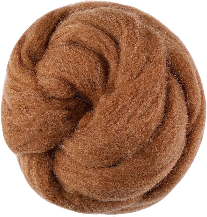 JUPEAN 3.53oz Wool Roving, Fiber Roving Wool Top, Pure Wools, Chunky Yarn, Spinning Wool Roving for Needle Felting Wet Felting DIY Hand Spinning (Wood Brown) - Image 1
