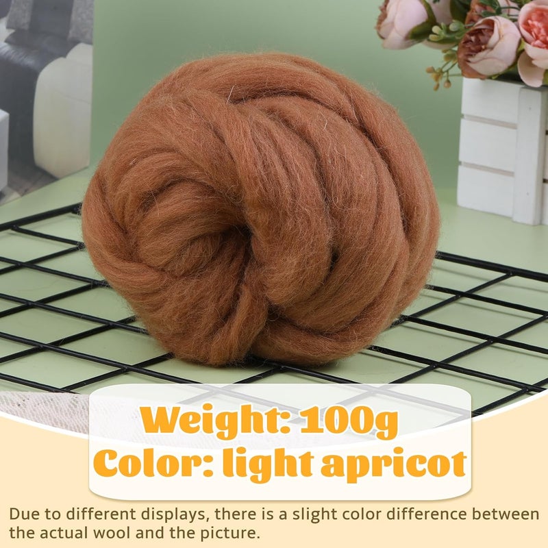 JUPEAN 3.53oz Wool Roving, Fiber Roving Wool Top, Pure Wools, Chunky Yarn, Spinning Wool Roving for Needle Felting Wet Felting DIY Hand Spinning (Wood Brown) - Image 2