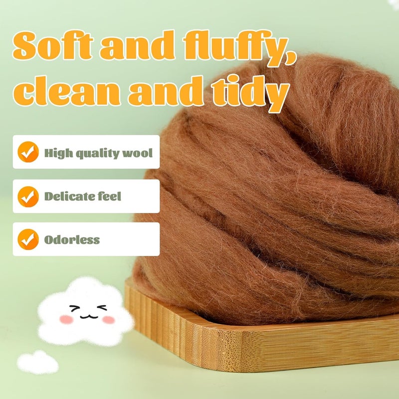 JUPEAN 3.53oz Wool Roving, Fiber Roving Wool Top, Pure Wools, Chunky Yarn, Spinning Wool Roving for Needle Felting Wet Felting DIY Hand Spinning (Wood Brown) - Image 3