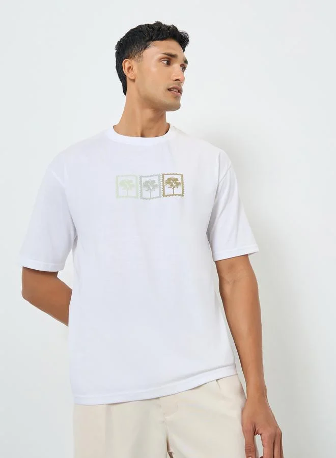 ستايلي تيشيرت جيرسيه بقصة واسعة وطبعة جرافيك