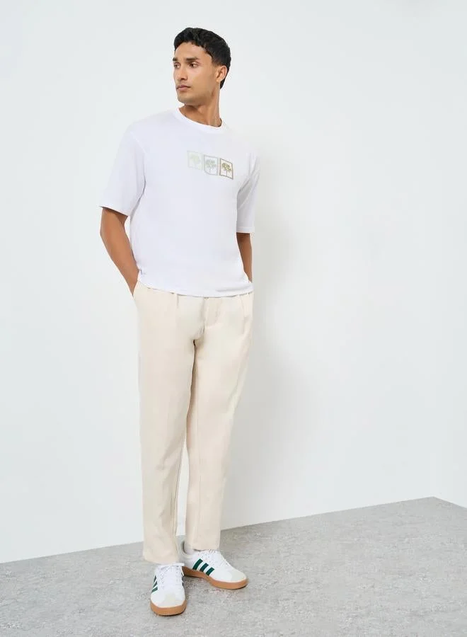 Styli Men White Graphic Oversized Jersey T-Shirt