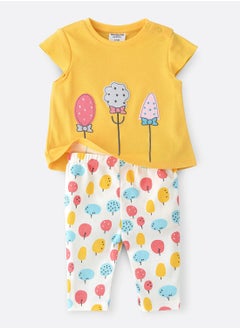 Knit top & legging set with print
