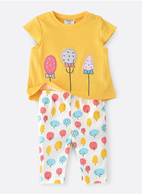 Knit top & legging set with print
