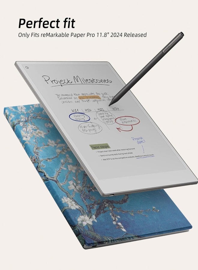 WALNEW Case for Remarkable Paper Pro,Magnetic Slim Book Folio Cover with Pen Clasp, Auto Sleep/Wake Protective Cover for Remarkable Paper Pro 11.8" (2024 Released) (Tree and Flower) - Image 2