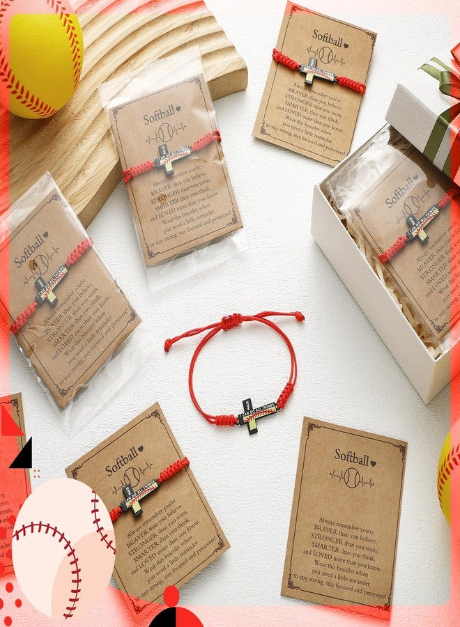 Aurelema Volleyball Soccer Football Softball Baseball Basketball Bracelets Gifts Adjustable Cross Charm Bracelets Party Favor Team Gifts with Inspirational Card for Teen Player, Softball, Stainless - Image 2