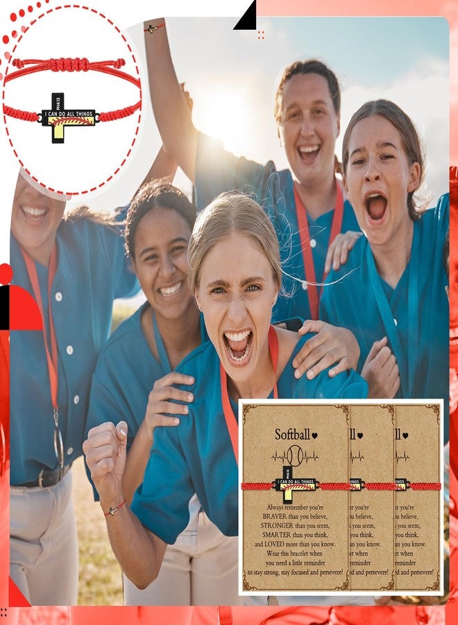 Aurelema Volleyball Soccer Football Softball Baseball Basketball Bracelets Gifts Adjustable Cross Charm Bracelets Party Favor Team Gifts with Inspirational Card for Teen Player, Softball, Stainless - Image 5