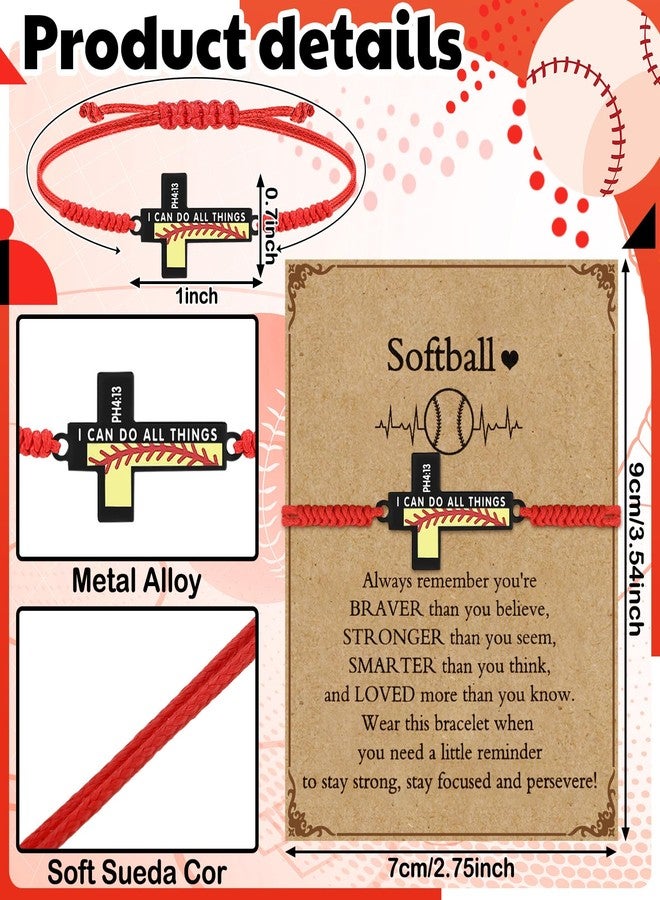 Aurelema Volleyball Soccer Football Softball Baseball Basketball Bracelets Gifts Adjustable Cross Charm Bracelets Party Favor Team Gifts with Inspirational Card for Teen Player, Softball, Stainless - Image 3