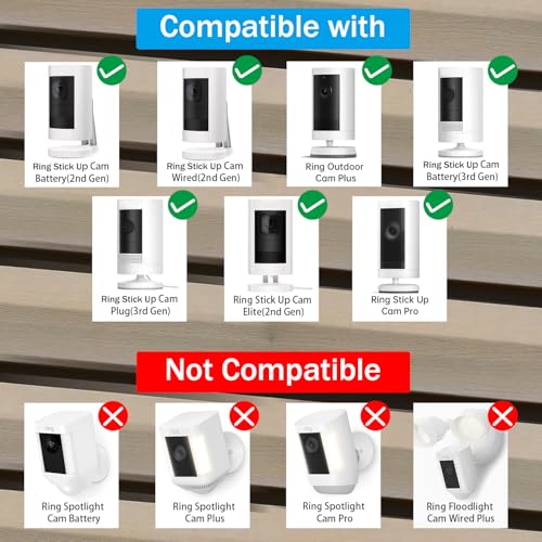 Haoyou Ring Camera Vinyl Siding Wall Mounts No Drill 360 Degree Adjustable, Compatible with Ring Stick up Cam & Ring Outdoor Cam Plus (2Pack White) - Image 3