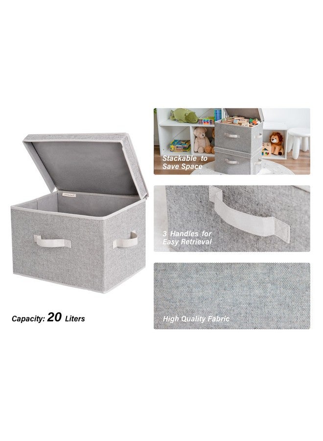 StorageWorks Fabric Storage Bins with lid, Decorative Boxes for Shelves, Closet Organizer Basket with Handles, Large, Gray, 2-Pack - Image 3