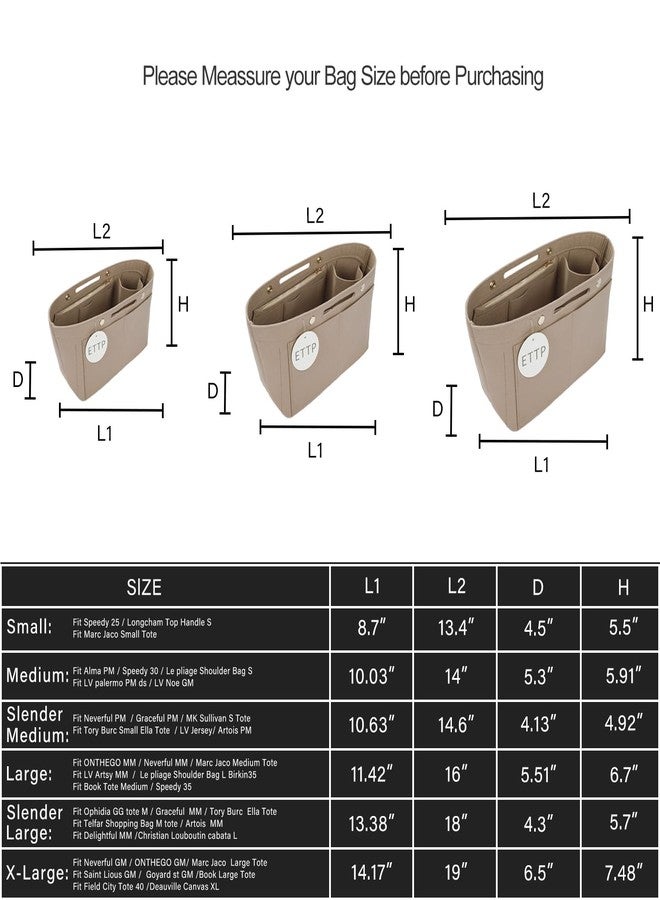 ETTP Purse Organizer Insert For Handbags, Felt Tote Bag Organizer Insert, Handbag Organizer, Compatible with Neverful Speedy and More, 6 Size (Small,Beige) - Image 3