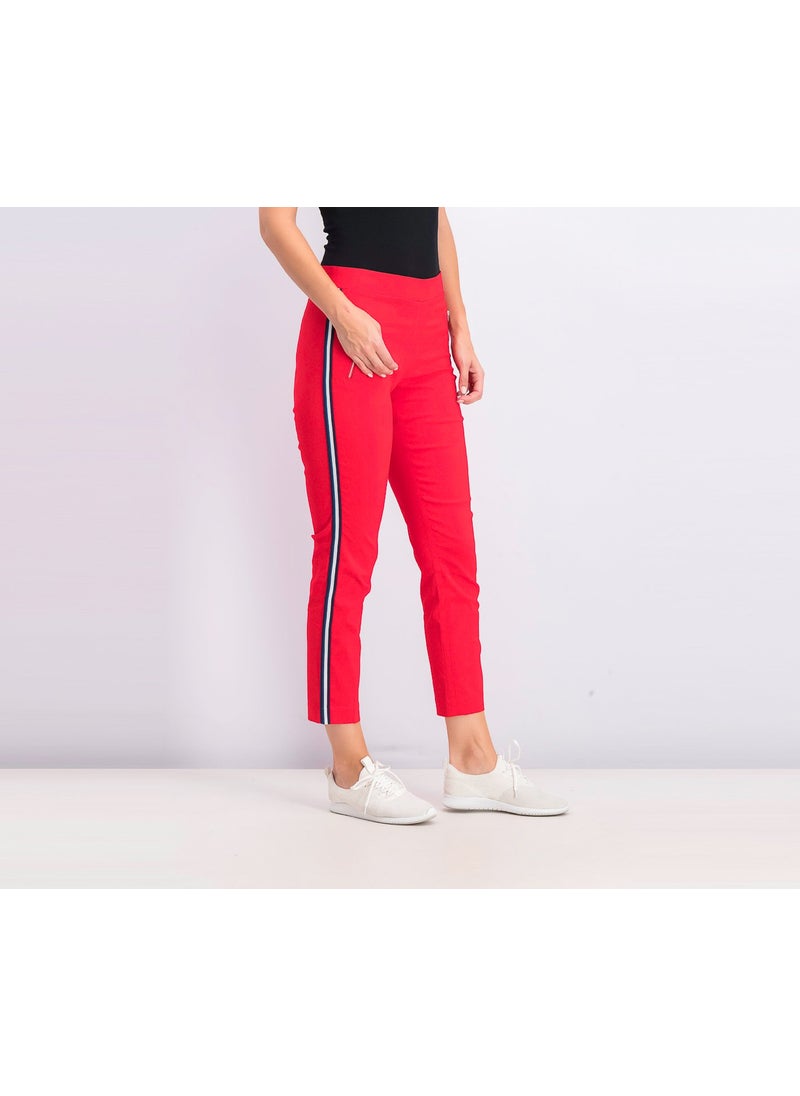 Tchibo Women Regular Fit Plain Capri Pants, Red Combo  - Image 2
