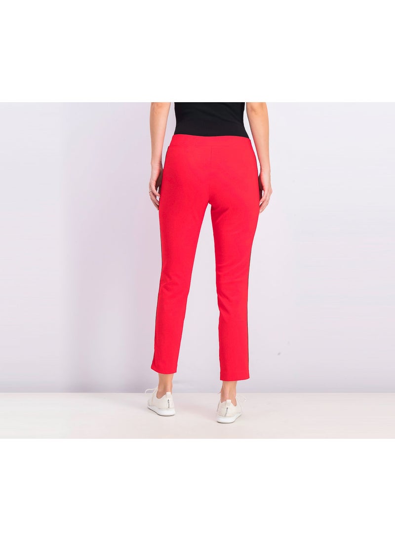 Tchibo Women Regular Fit Plain Capri Pants, Red Combo  - Image 3