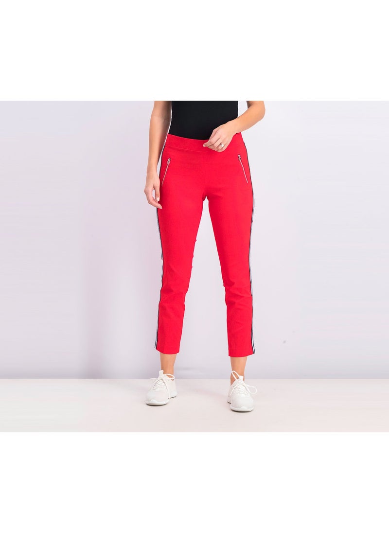 Tchibo Women Regular Fit Plain Capri Pants, Red Combo  - Image 1