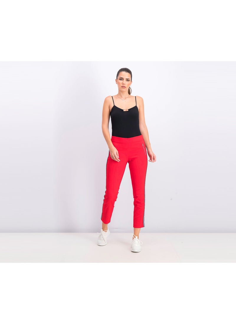 Tchibo Women Regular Fit Plain Capri Pants, Red Combo  - Image 4