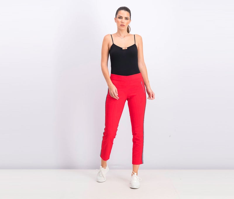 Tchibo Women Regular Fit Plain Capri Pants, Red Combo  - Image 4