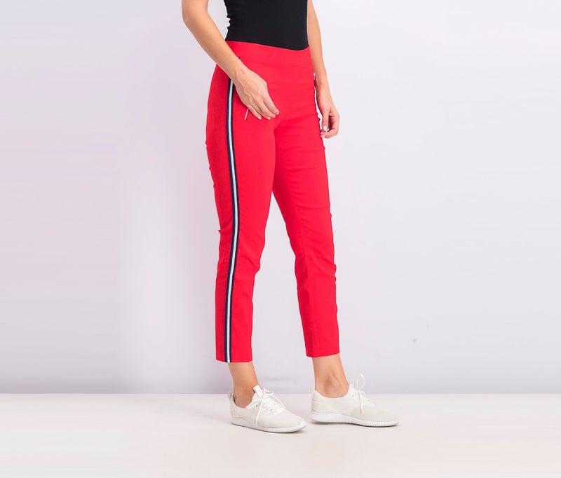 Tchibo Women Regular Fit Plain Capri Pants, Red Combo  - Image 2