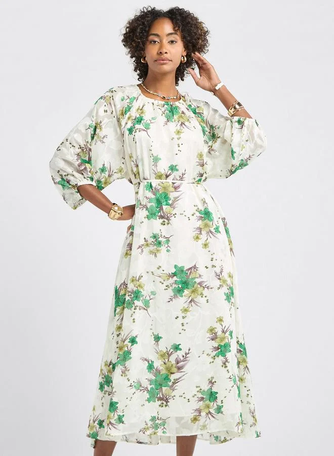 سبلاش فيڤ فستان ميدي بأكمام خفاش وطبعات زهرية وحزام رباط