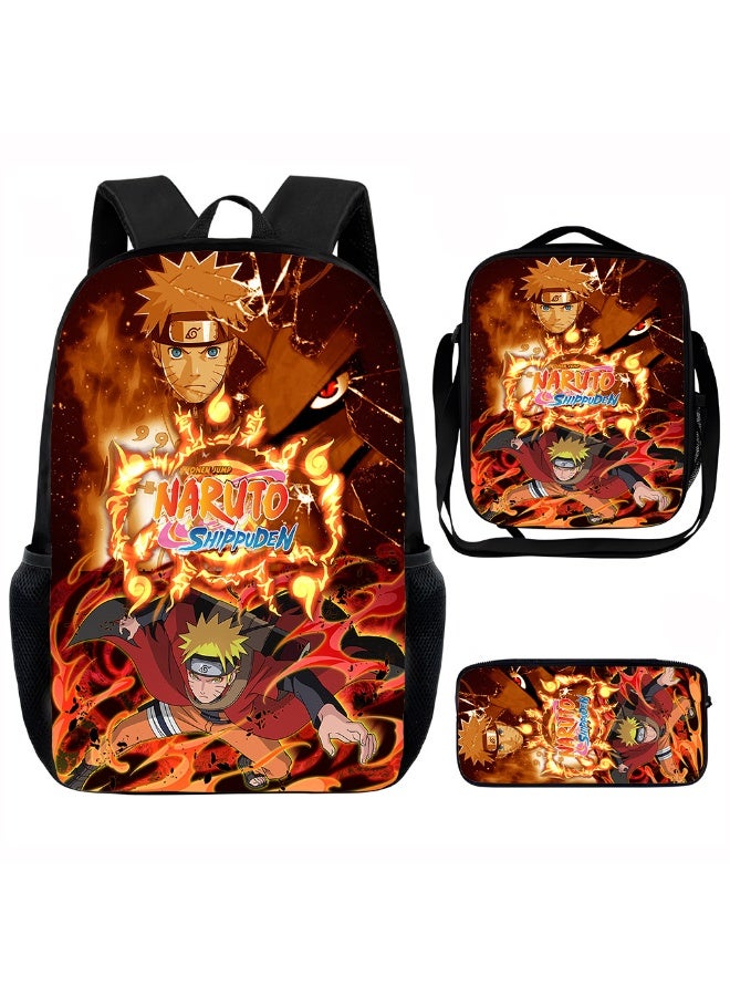 Naruto The new Naruto backpack, pencil case, shoulder bag, three-piece suit, men's and women's leisure sports travel backpack, large-capacity backpack for students to start school - Image 1