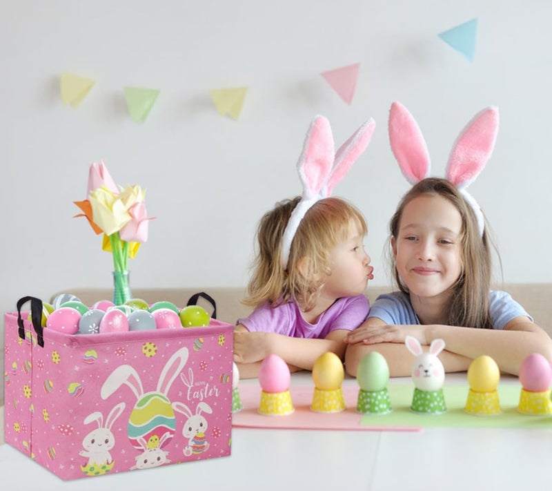 DDBASKET Rectangular Easter Baskets Gift Basket Empty Pink Bunny Kids Storage Bin Baby Boy Basket Kids Toy Storage Bin Organizer Box Easter Room Decor for Home(Pink Easter) - Image 5
