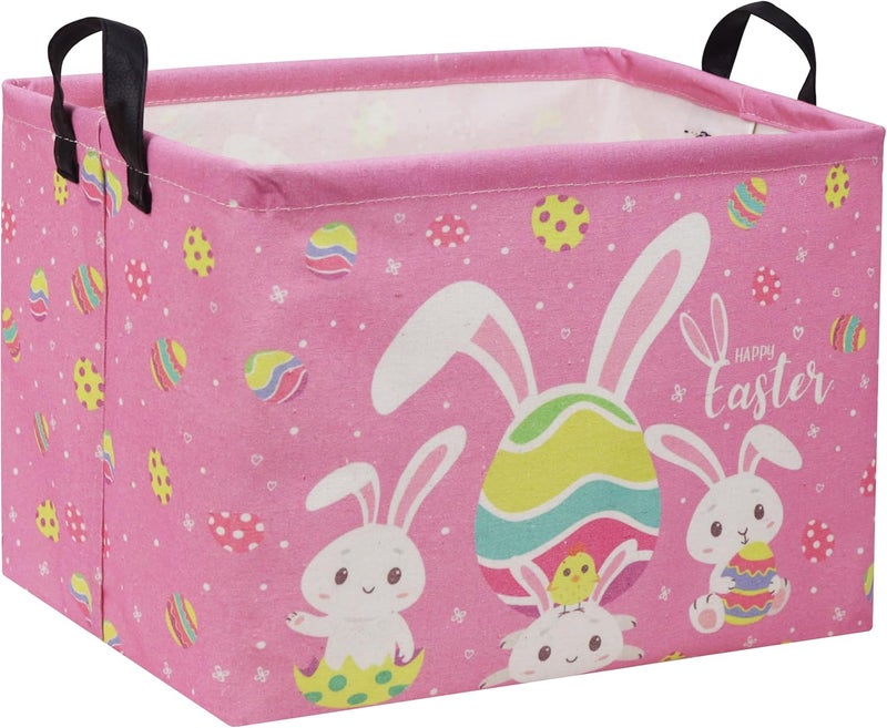 DDBASKET Rectangular Easter Baskets Gift Basket Empty Pink Bunny Kids Storage Bin Baby Boy Basket Kids Toy Storage Bin Organizer Box Easter Room Decor for Home(Pink Easter) - Image 1