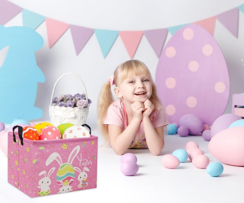 DDBASKET Rectangular Easter Baskets Gift Basket Empty Pink Bunny Kids Storage Bin Baby Boy Basket Kids Toy Storage Bin Organizer Box Easter Room Decor for Home(Pink Easter) - Image 4