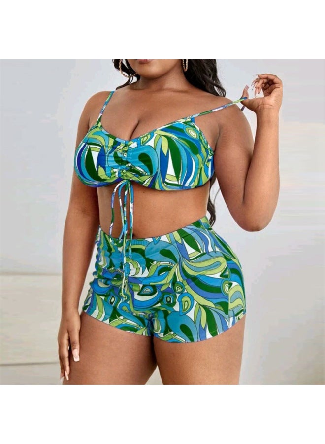 European And American Three-piece Set Plus-size Swimsuit Women's Long Blouse High Waist Boxer Women's Swimwear Swimsuit-Color:Color Three- - Image 4