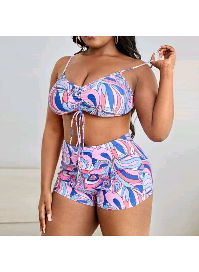 European And American Three-piece Set Plus-size Swimsuit Women's Long Blouse High Waist Boxer Women's Swimwear Swimsuit-Color:Color Three- - Image 5