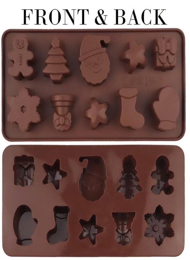 Bamutu Christmas Silicone Molds 2 Pack - 10 Cavity Non-Stick Chocolate and Candy Molds for Baking, DIY Fondant, Ice Cubes - Santa Claus, Gingerbread Man, Tree, Snowflake, Star, Gift, Socks (Food Grade) - Image 3