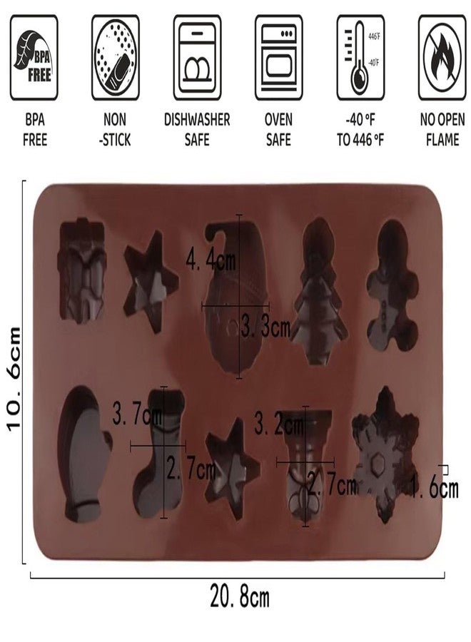 Bamutu Christmas Silicone Molds 2 Pack - 10 Cavity Non-Stick Chocolate and Candy Molds for Baking, DIY Fondant, Ice Cubes - Santa Claus, Gingerbread Man, Tree, Snowflake, Star, Gift, Socks (Food Grade) - Image 2