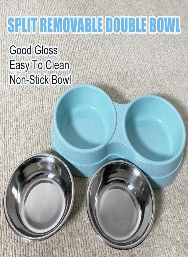 AKEISHE Stainless Steel Double Pet Bowls with Blue Base, 2 Pack - Image 4