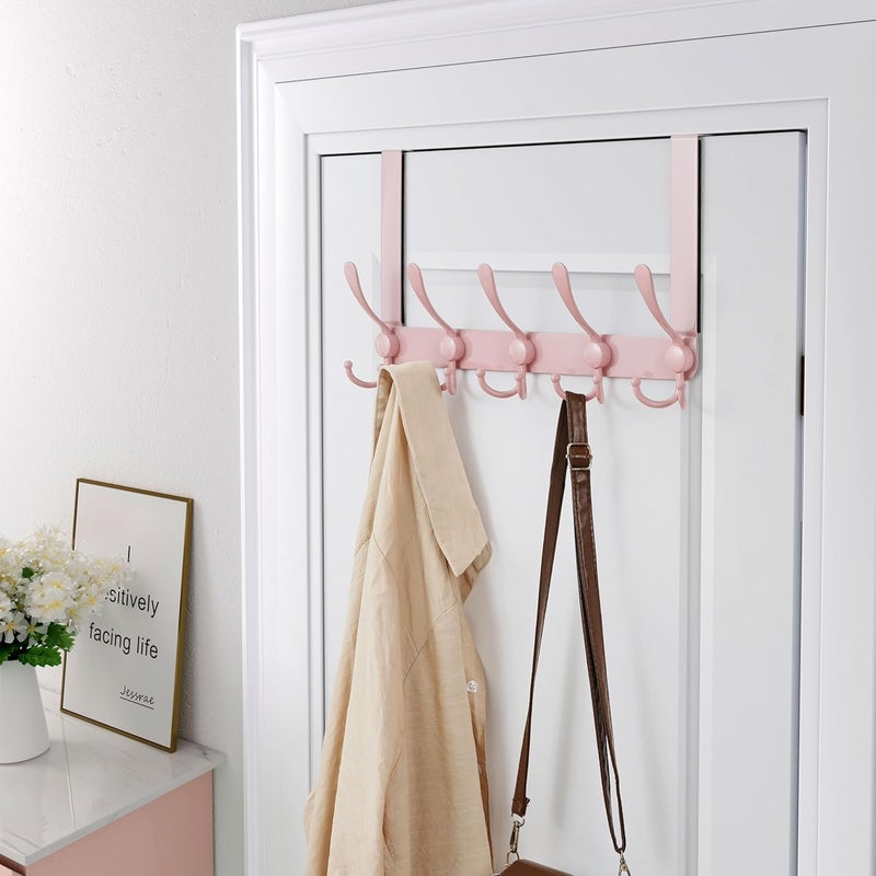 Dseap Over The Door Hook Hanger - 5 Tri Hooks, Heavy Duty Over The Door Towel Rack Coat Rack for Clothes Hat Towel, Pink, 2 Packs - Image 3