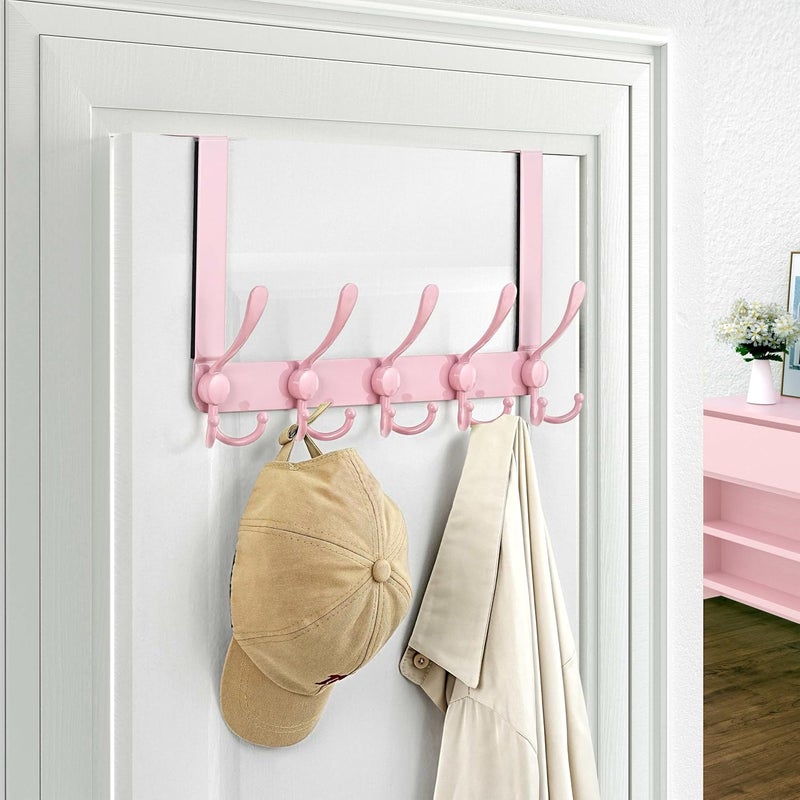 Dseap Over The Door Hook Hanger - 5 Tri Hooks, Heavy Duty Over The Door Towel Rack Coat Rack for Clothes Hat Towel, Pink, 2 Packs - Image 5