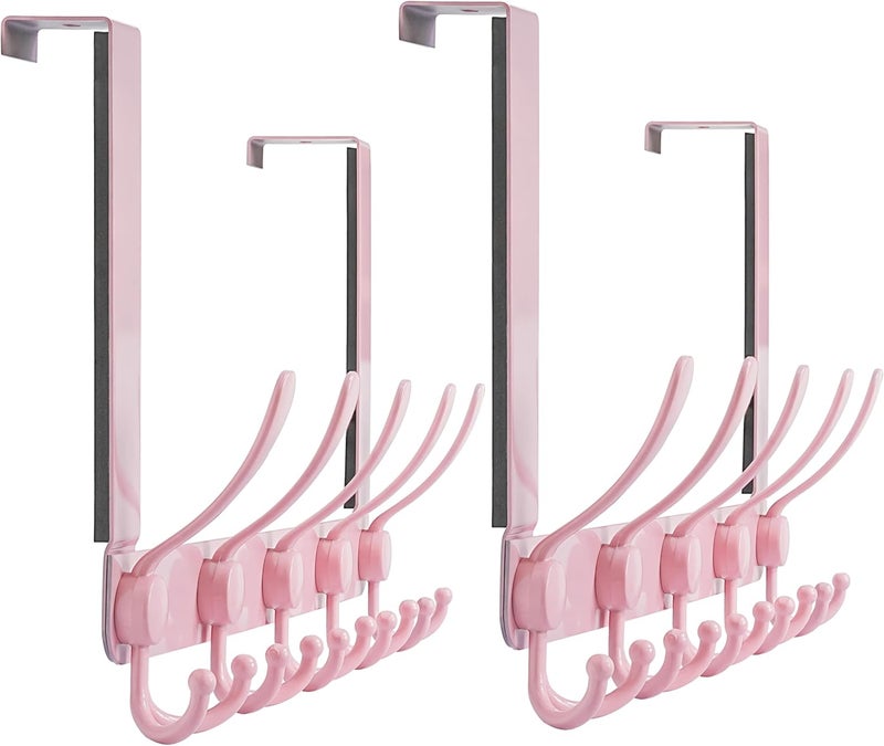 Dseap Over The Door Hook Hanger - 5 Tri Hooks, Heavy Duty Over The Door Towel Rack Coat Rack for Clothes Hat Towel, Pink, 2 Packs - Image 1