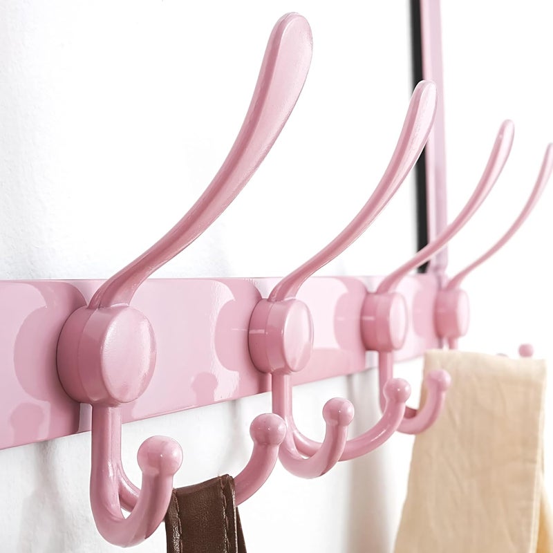 Dseap Over The Door Hook Hanger - 5 Tri Hooks, Heavy Duty Over The Door Towel Rack Coat Rack for Clothes Hat Towel, Pink, 2 Packs - Image 2