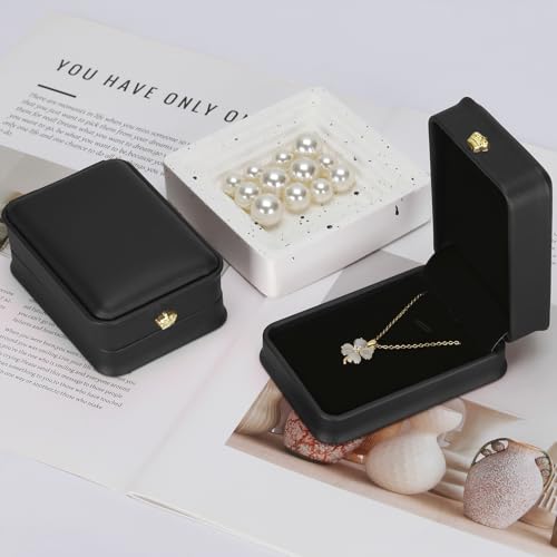 KUKUVR 2 Pieces Necklace Pendant Gift Box, Premium PU Leather Jewelry Storage Display Case for Wedding Engagement Birthday Anniversary Ceremony for Women (Black) - Image 4