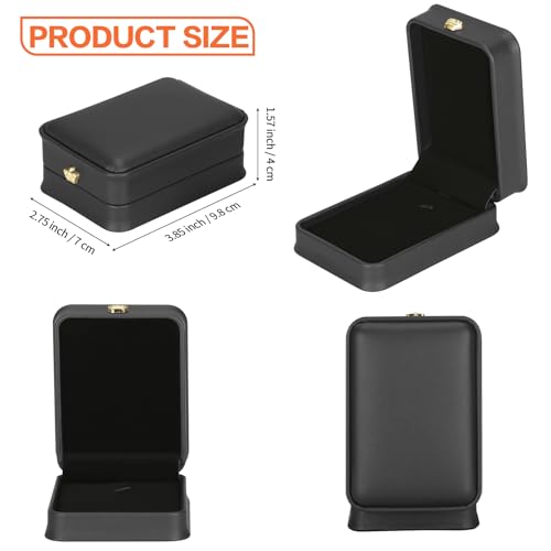 KUKUVR 2 Pieces Necklace Pendant Gift Box, Premium PU Leather Jewelry Storage Display Case for Wedding Engagement Birthday Anniversary Ceremony for Women (Black) - Image 2