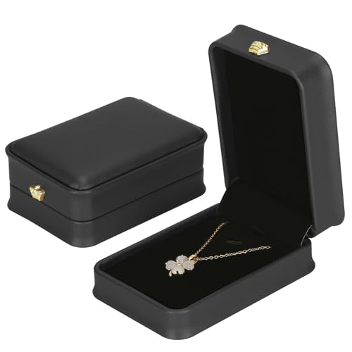 KUKUVR 2 Pieces Necklace Pendant Gift Box, Premium PU Leather Jewelry Storage Display Case for Wedding Engagement Birthday Anniversary Ceremony for Women (Black) - Image 1