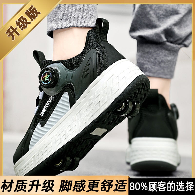 Roller Shoes Student'S Four-Wheel Skates Breathable Big Children'S Heyloo Shoes Shrink Children'S Sports Summer Boys Can Mesh Surface - Image 1