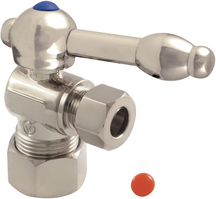 Kingston Brass Vintage 5/8-Inch X 3/8-Inch OD Compression Angle Stop with KL Handle, Satin Nickel - Image 1